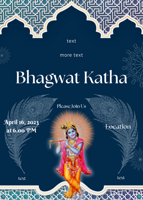 Royal Blue Feathered Bhagwat Katha Invitation-AABKI003