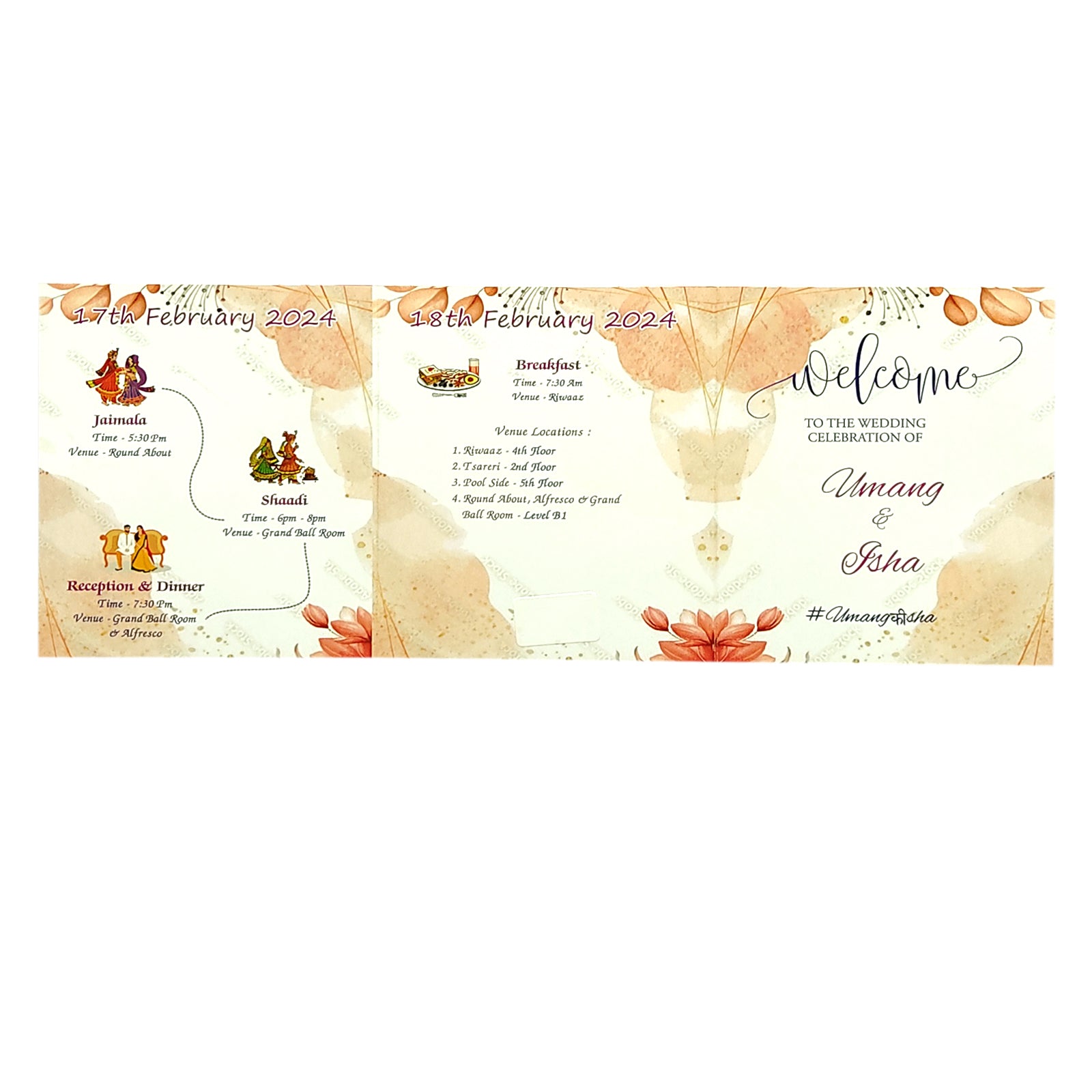 Peach Floral Fold Invitation Card-King of Cards