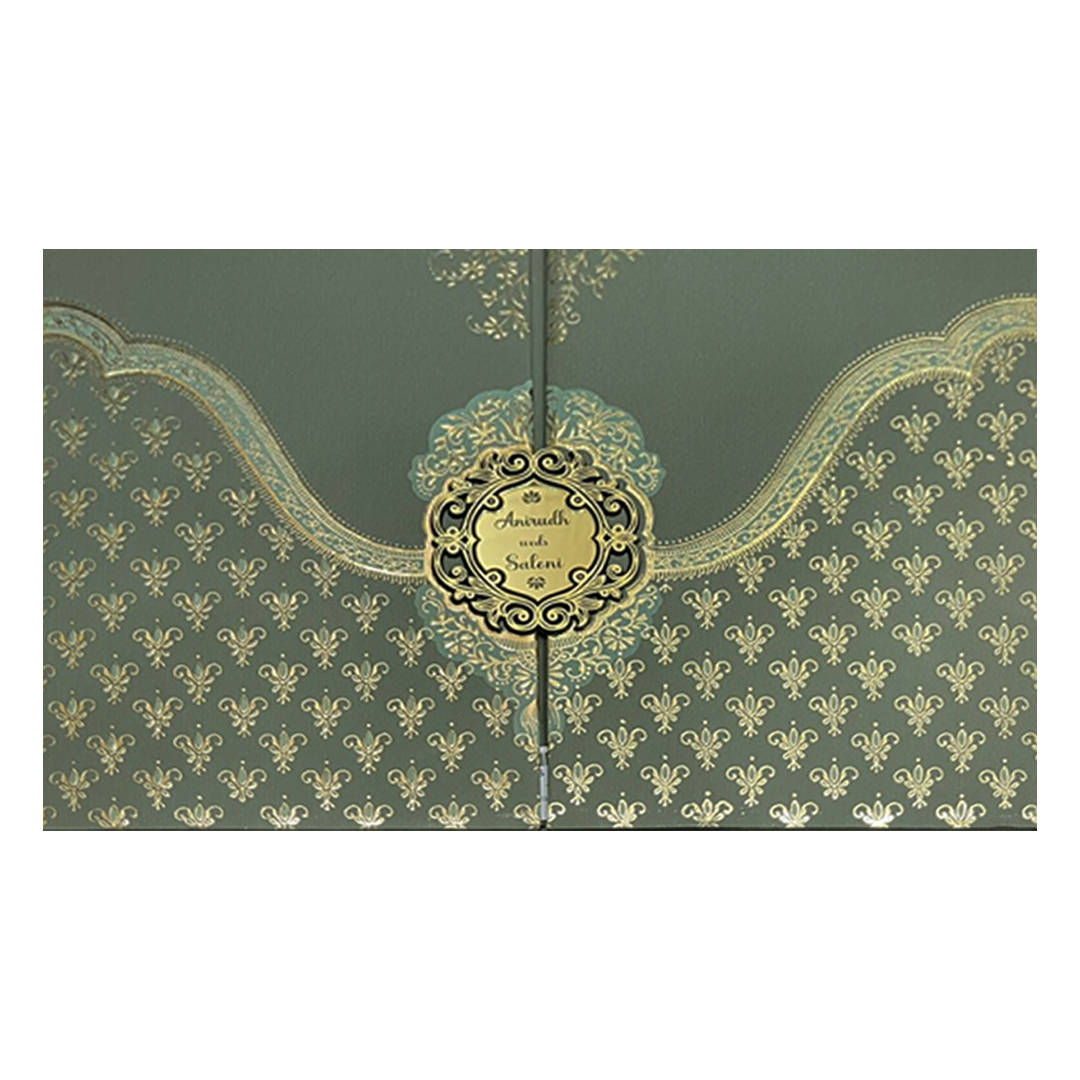 Green Gold Floral Padded Wedding Card-KSI64300