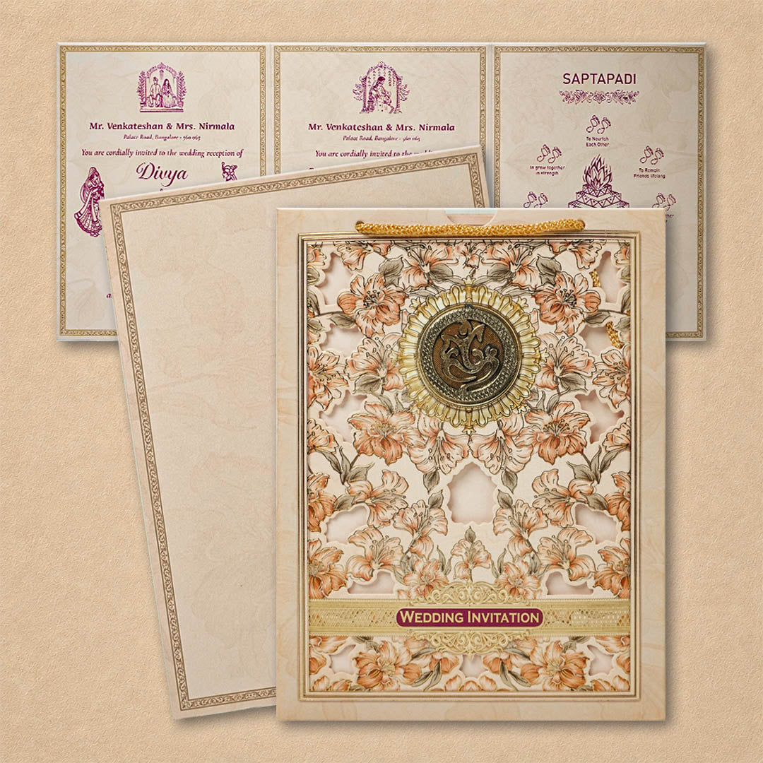 Pink Floral Bag Style Wedding Card-KNAV1803