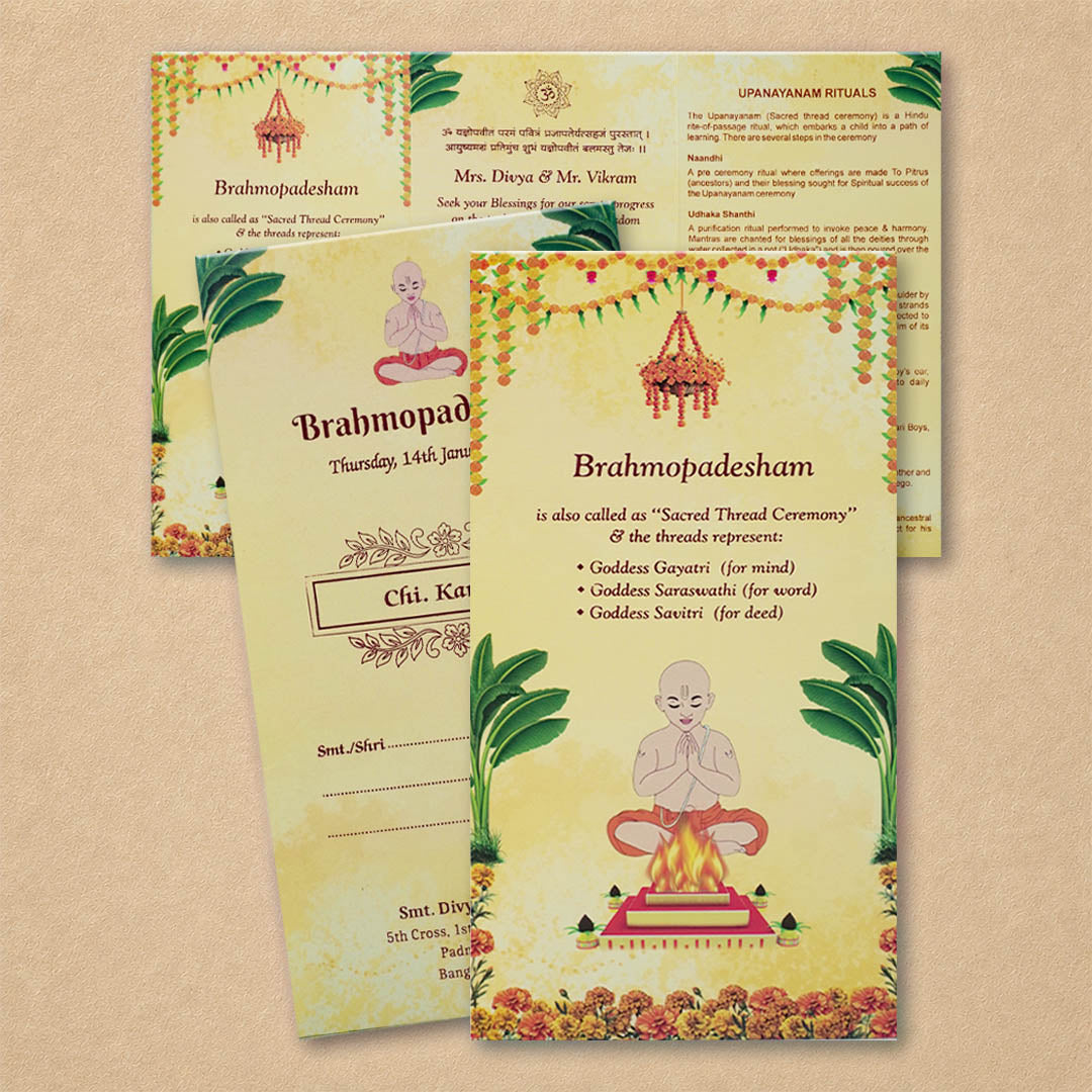Cream Floral Thread Ceremony Invitation Card - KNKRL123