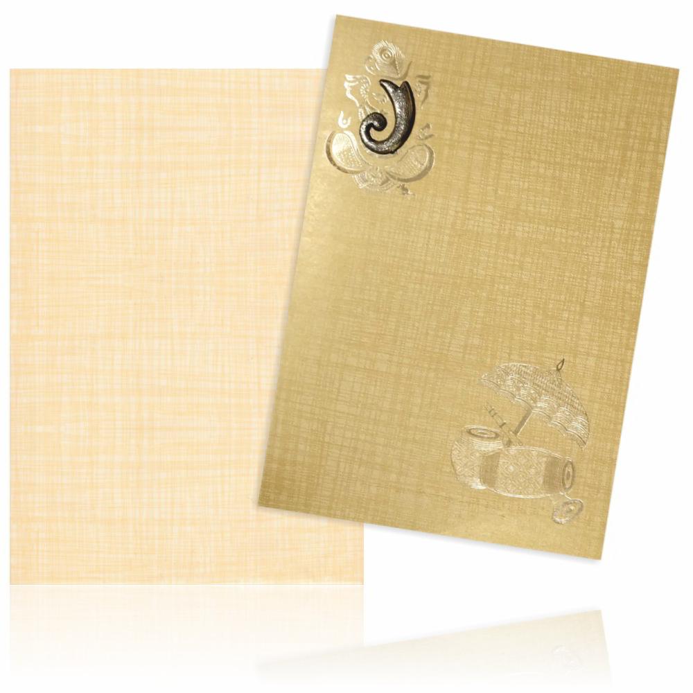 Brown Gold Paper Print Dhol Design Wedding Cards-KNCM808N