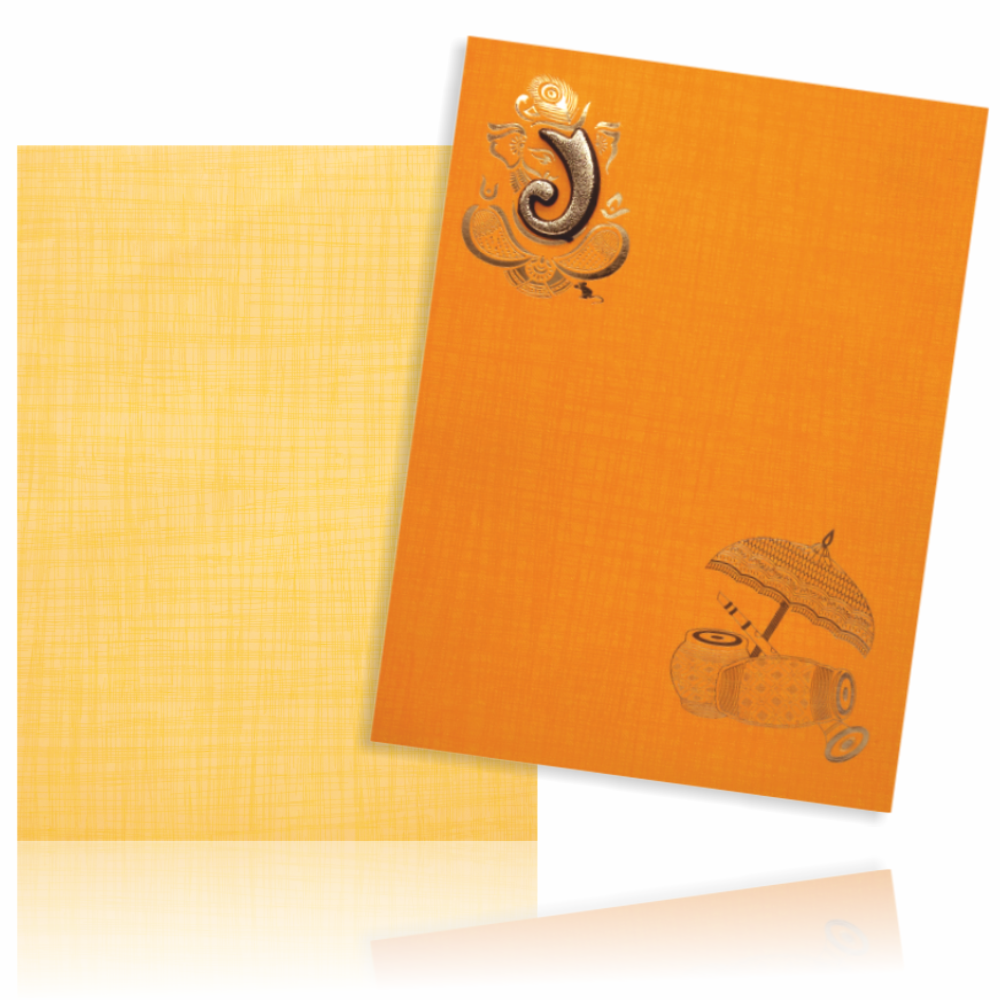Orange Paper Print Dhol Design Shaadi Card-KNCM808O