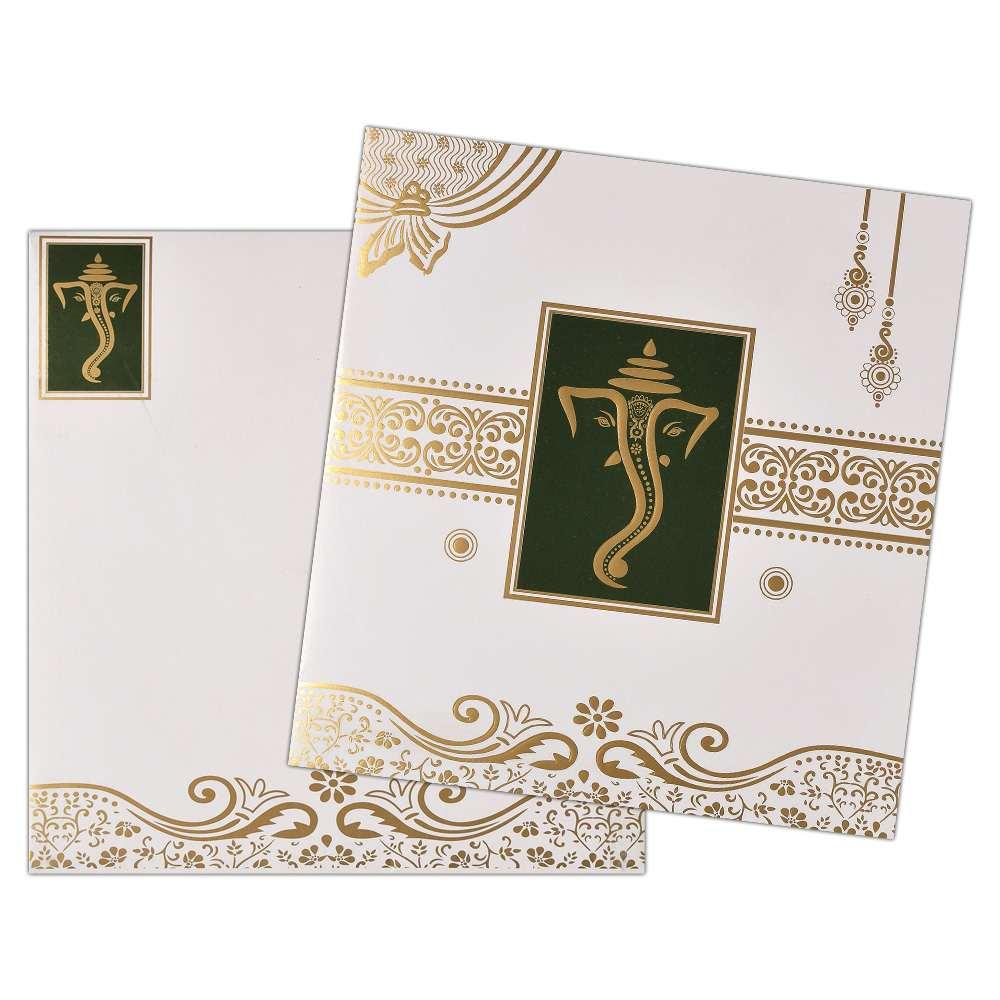 Attractive Invitation Card with Ganesh on Green and White background-KNK2003