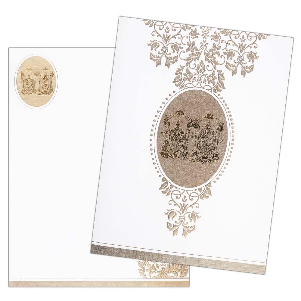 Invitation Card - Lord Balaji Card in White and Beige - KNK2834