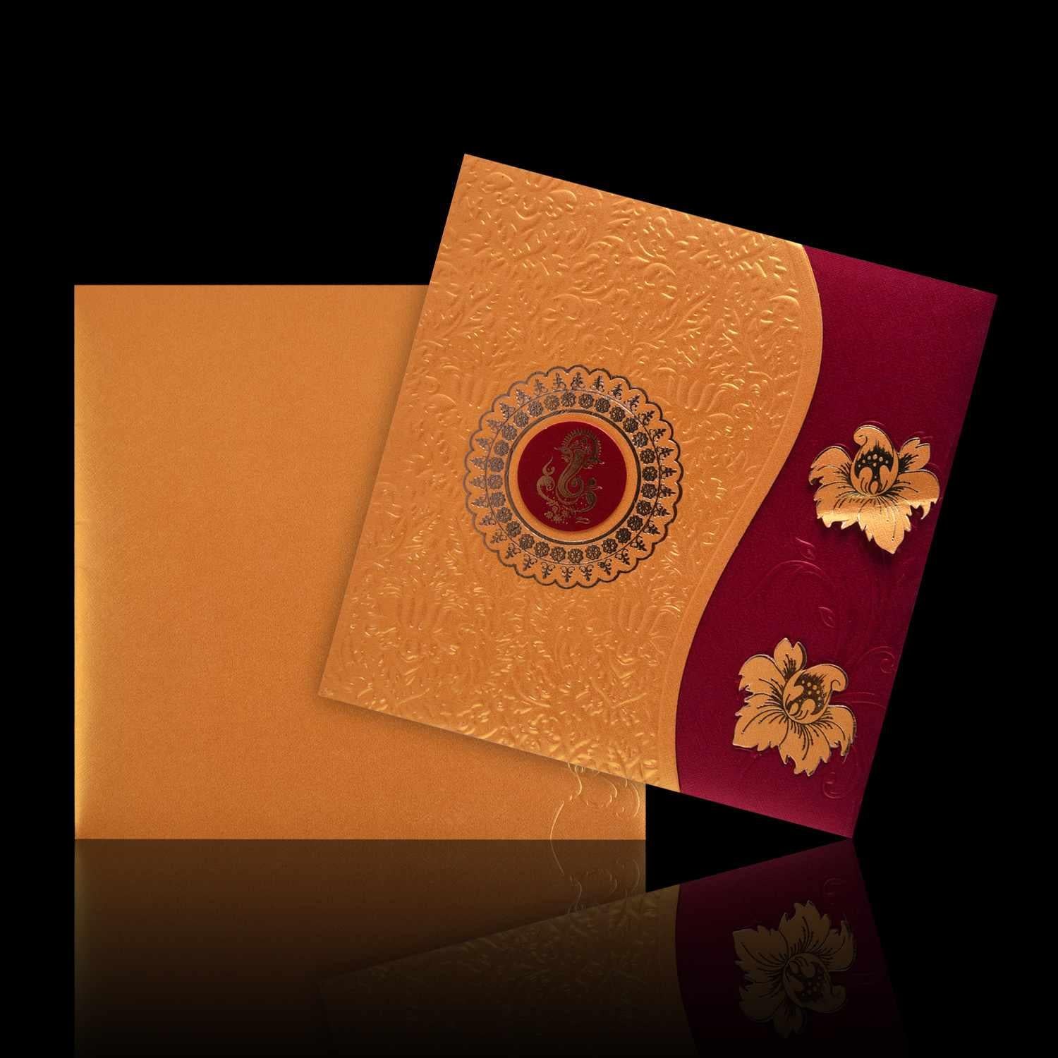 Marvellous Maroon Shading With Flower Cut Wedding Card - KNK3678