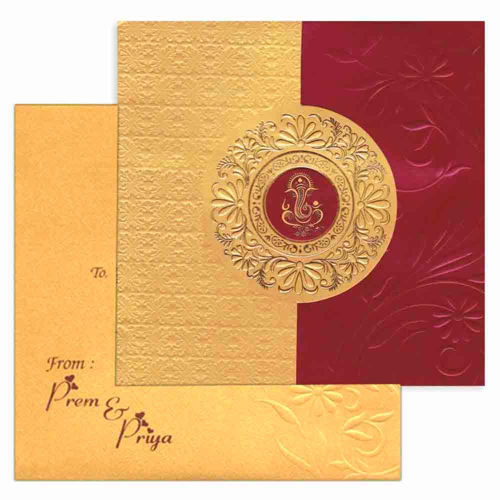 Unique Door Type maroon Shading Personal Wedding Card - KNK3817 - Small (Personal Card)