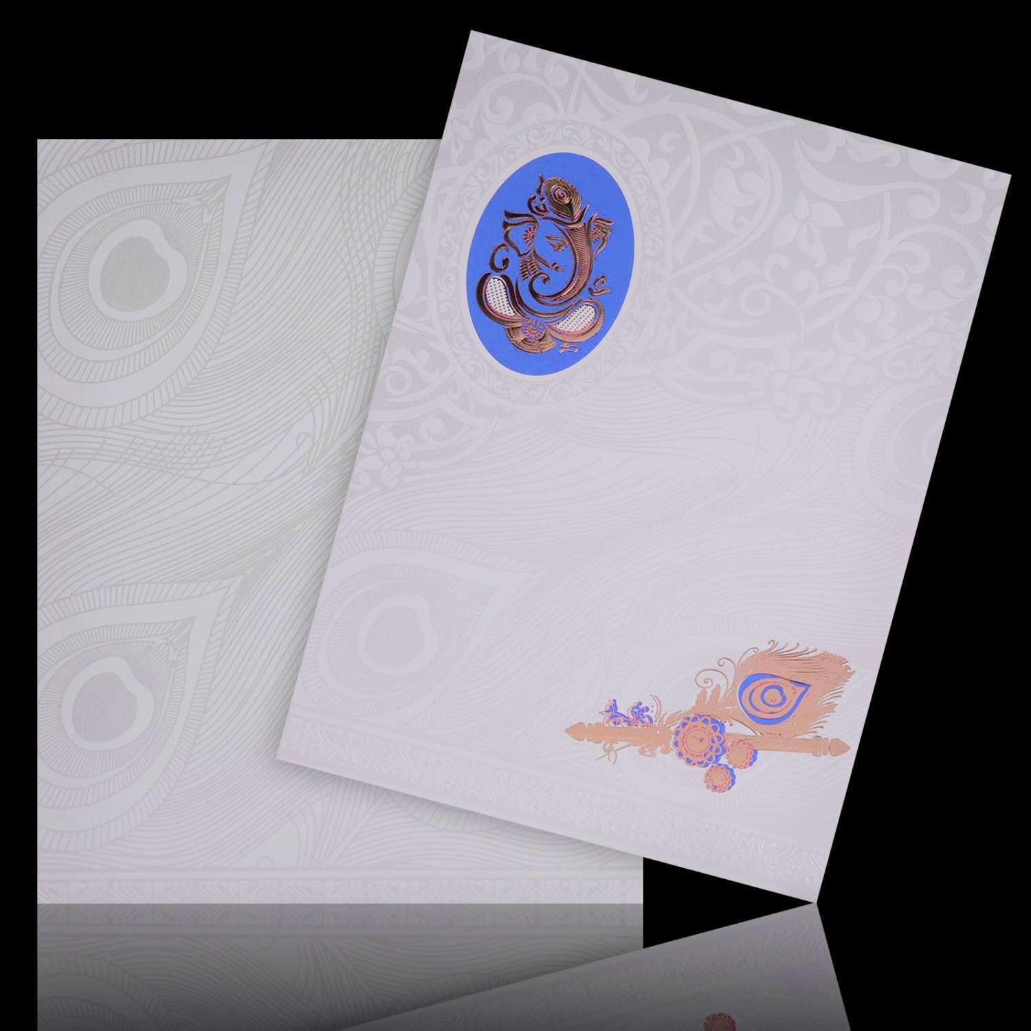 Gold Foiling Ganesha With Blue Background Wedding Card - KNK4359