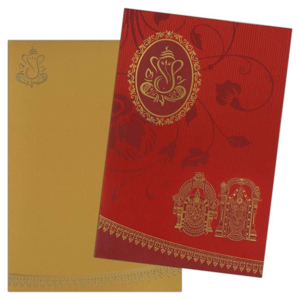 Invitation Card - Gorgeous Red Ganesha and Alamelu Balaji Invite in Satin Finish-KNK4740