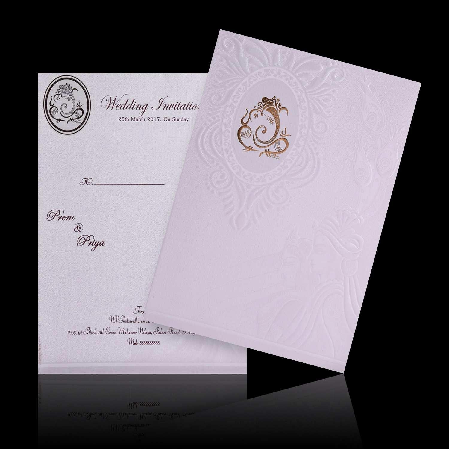 Well Groomed White Shading Gold Ganesha Wedding Card - KNK4790