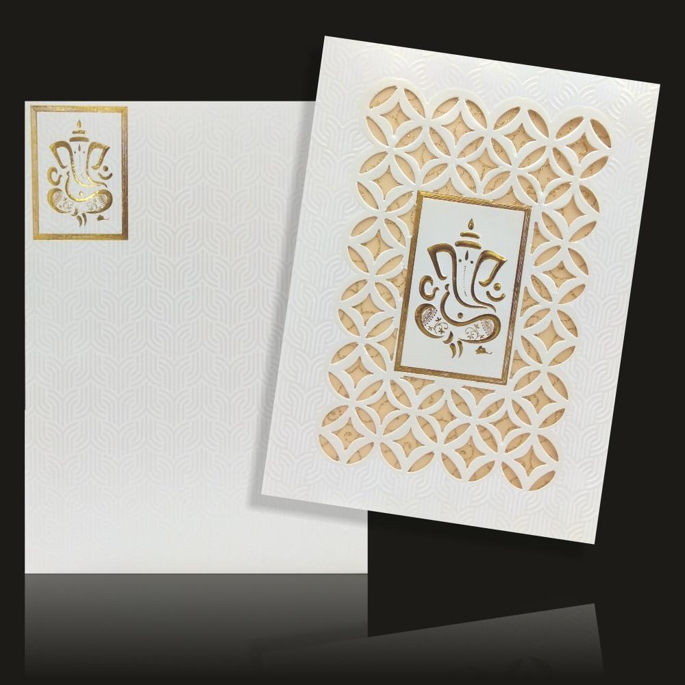 Fabulous Cut Design With Embossed Ganesha Wedding Card - KNK93011