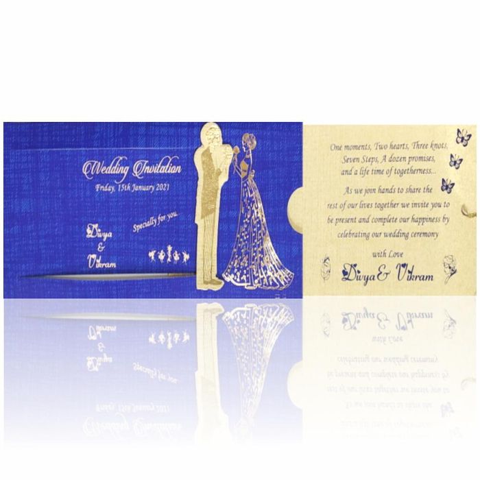 Blue personal slide bride and groom wedding invitation card-King of Cards