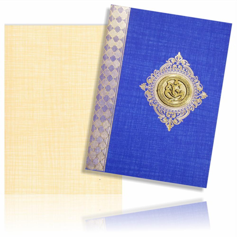 Blue Prince Paper Gold Border Wedding Card-KNPM705B
