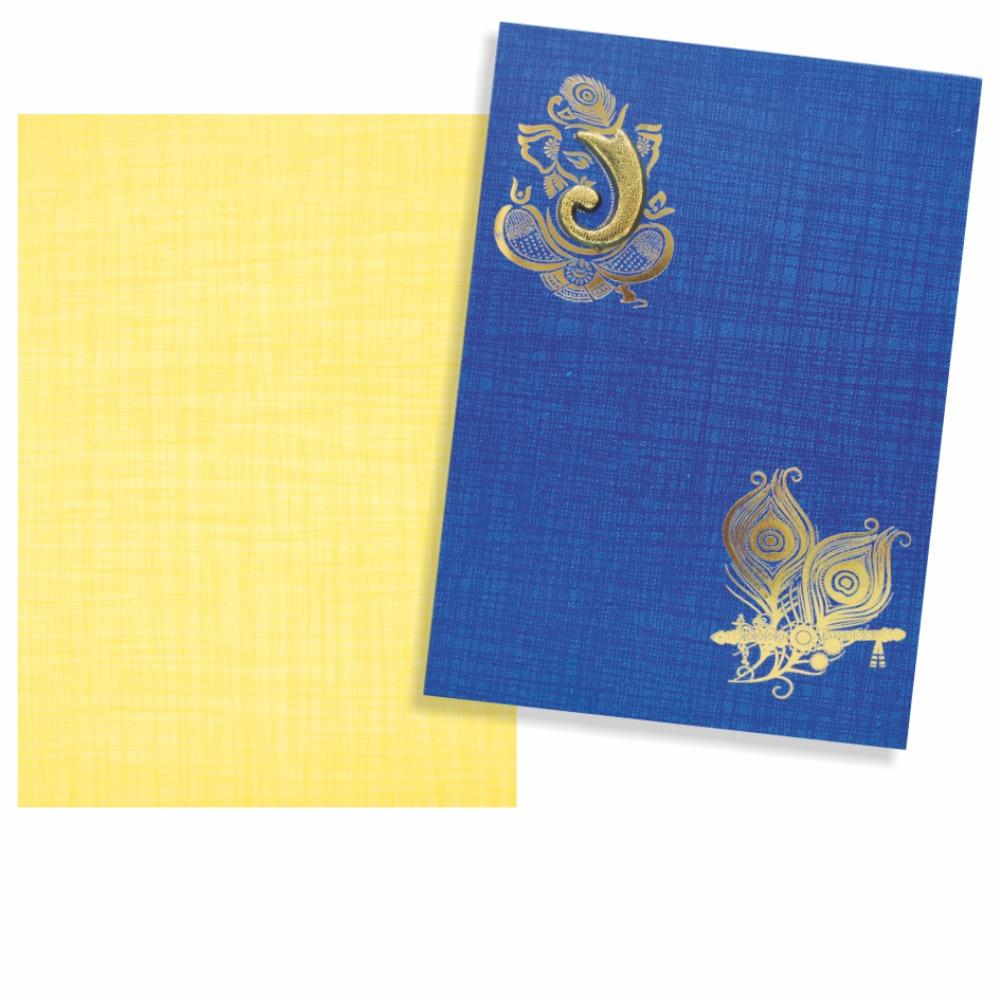 Blue Prince Paper Print Hindu Wedding Card With Ganesha Trunk Sticker-KNPP714B