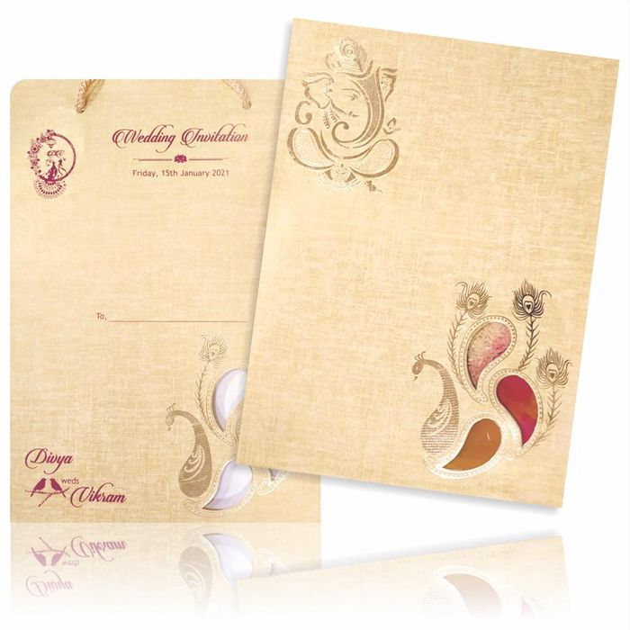 Brown Gold Premium Padded Invite With Peacock Design-KNPS9516N-King of Cards