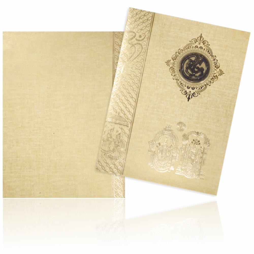 Brown Gold Padded Hindu Wedding Card With Balaji Padmavathi Image-KNPS9520N