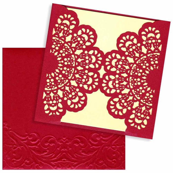 Unique Door Type Opening With Red Shading Laser Cut Wedding Card - KRM06310-King of Cards