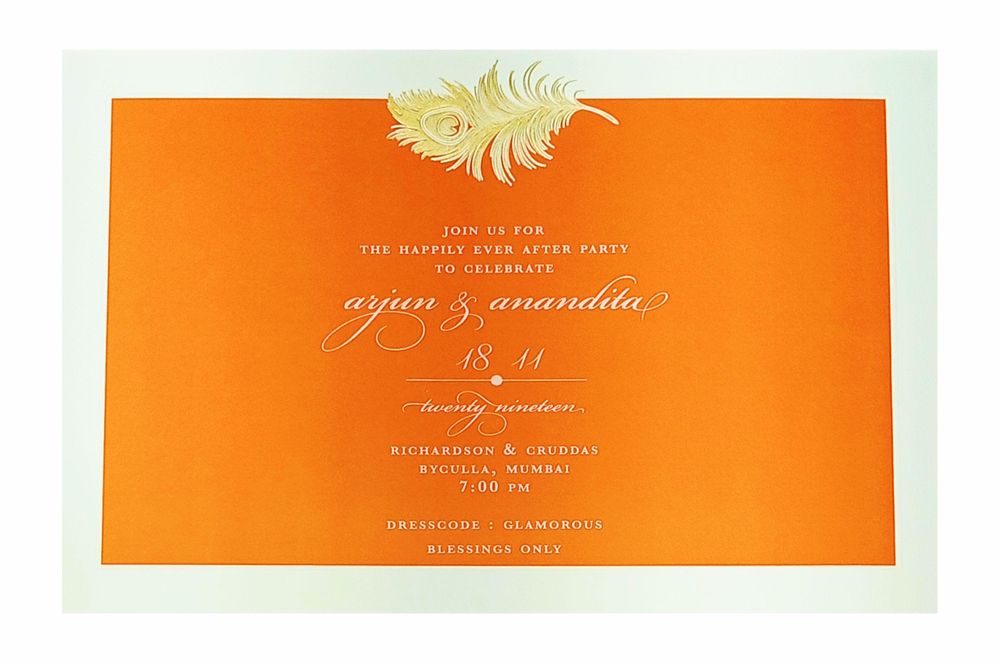 Orange Ultra Premium Luxury Invite With Peacock Feather-King of Cards