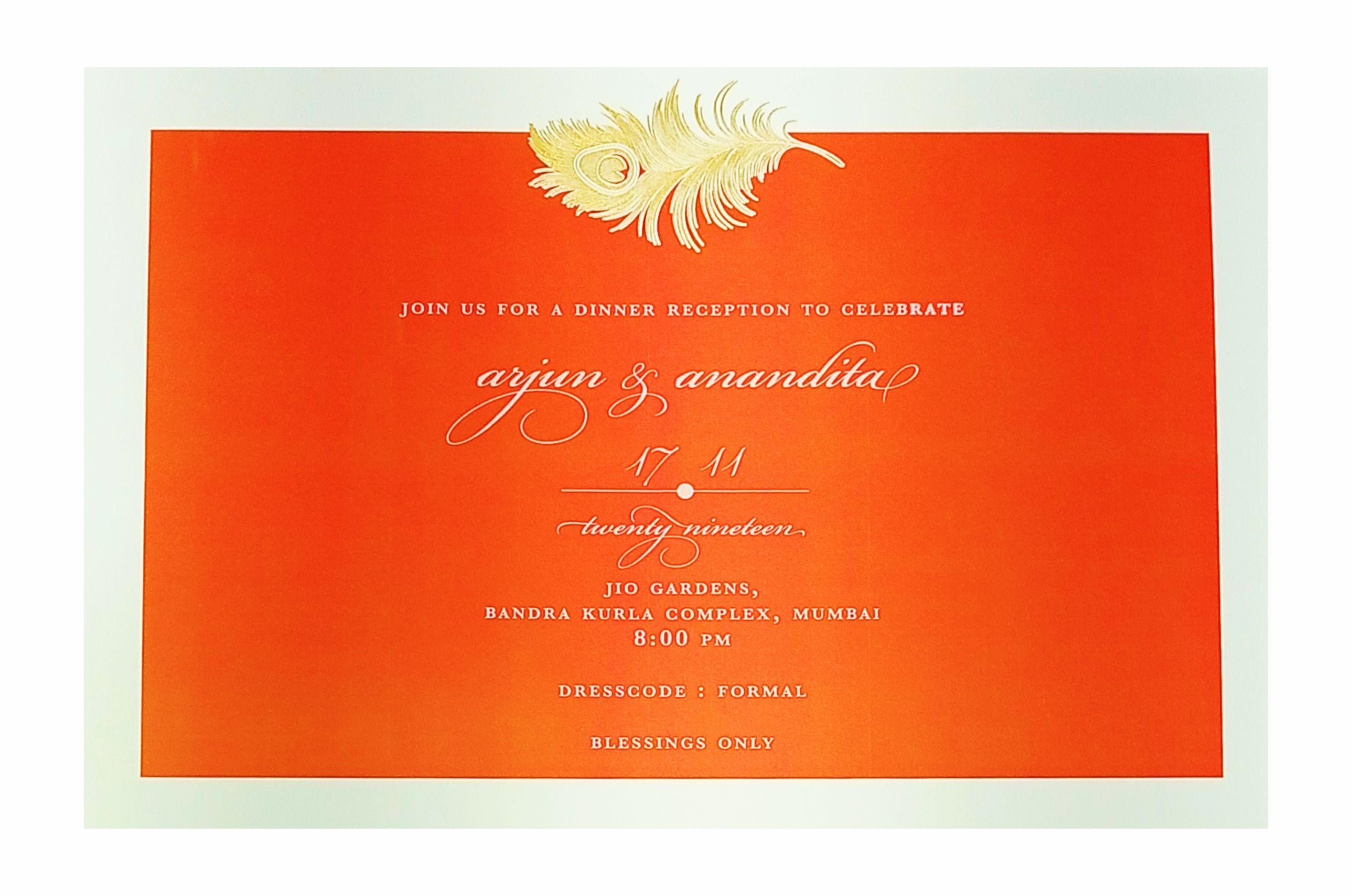 Orange Ultra Premium Luxury Invite With Peacock Feather-KNKUP035