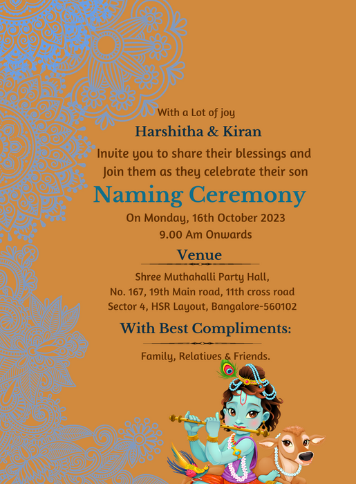 Orange Joy Naming Ceremony Invitation-AANAM001