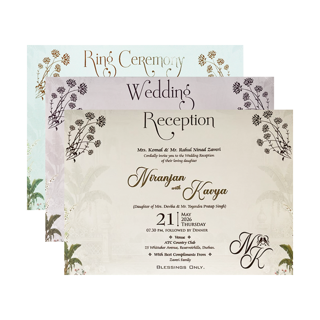 Palace Elephant Peacock Padded Wedding Card-KSH72230