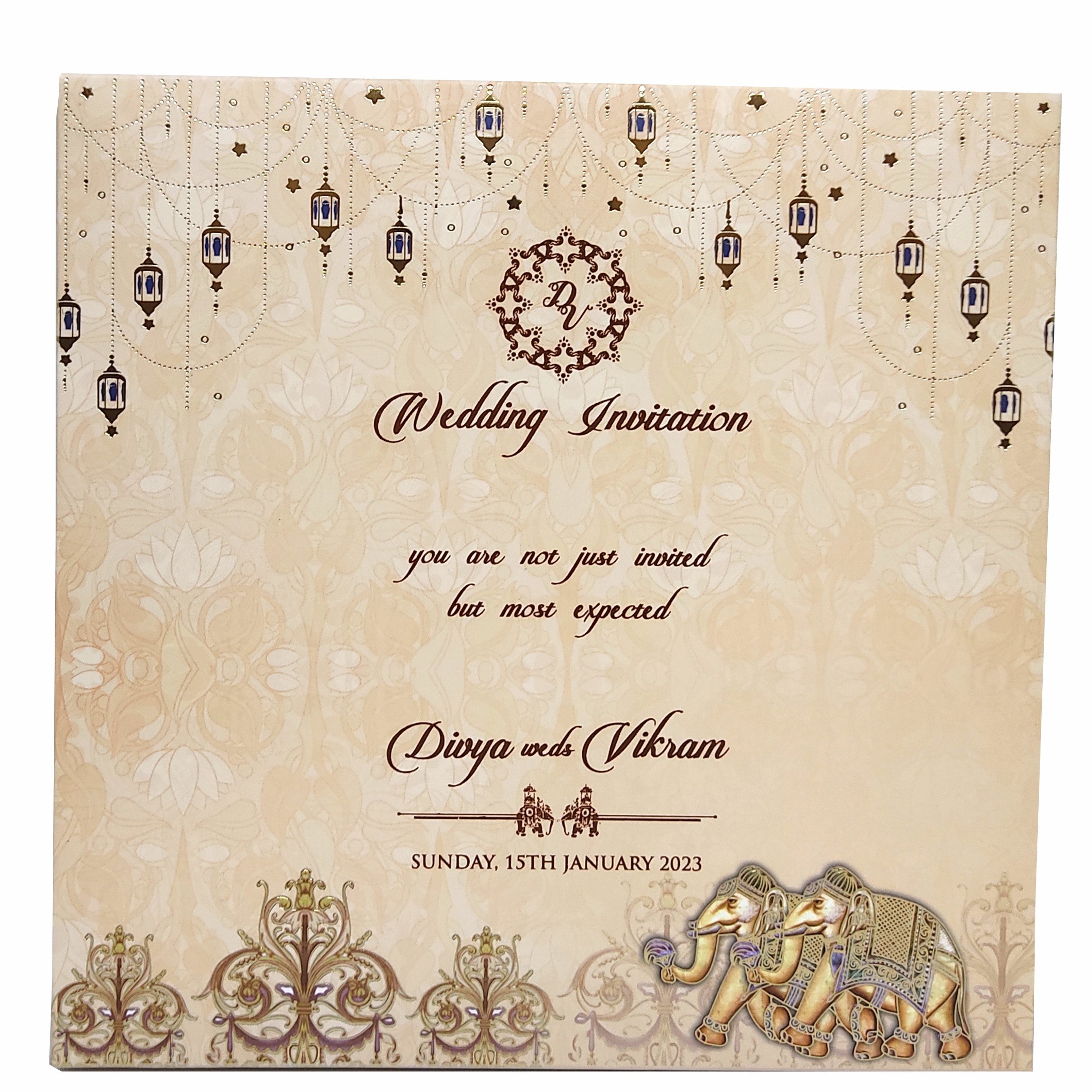 Floral Padded Scodix Wedding Card With Elephant Design-KNPO01ZE