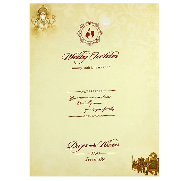Yellow Padded Offset Ganesha And Baraat Print-KNPO9505Y-King of Cards