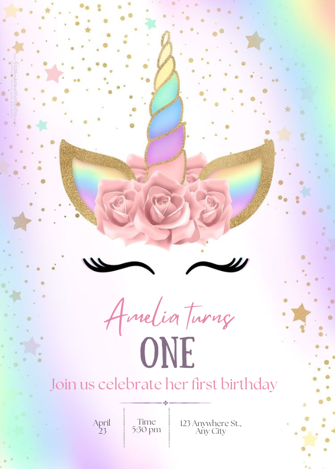 Pink Unicorn Kids Birthday Invitation-King of Cards