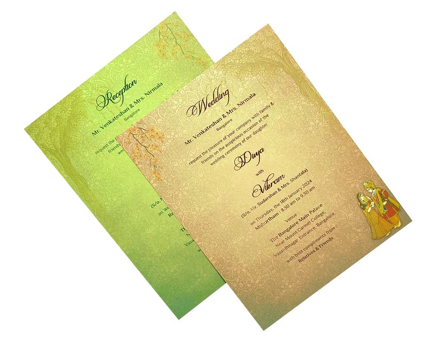 Blue Royal Padded Wedding Card With Palace Background-King of Cards