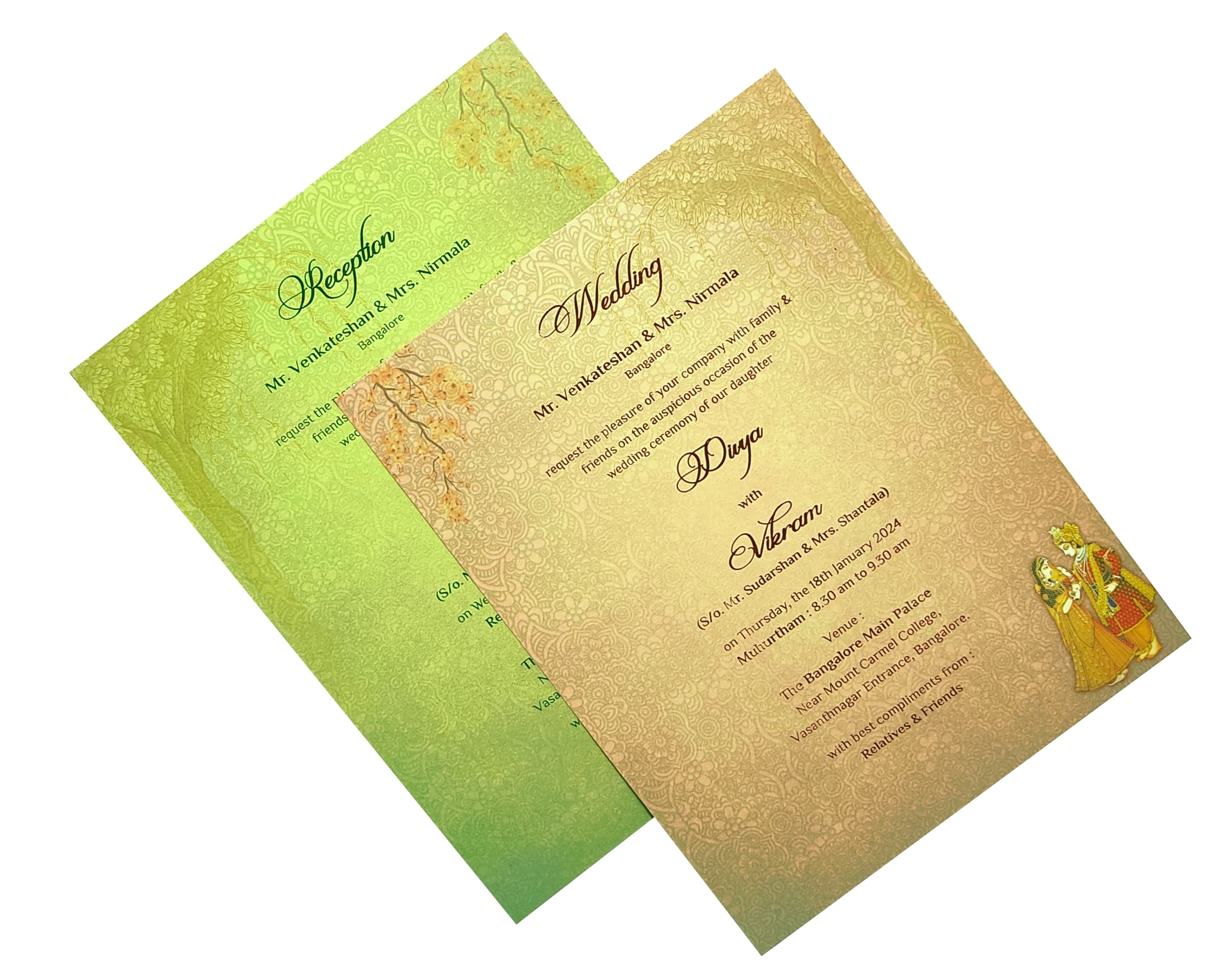 Blue Royal Padded Wedding Card With Palace Background-KNPO8511B