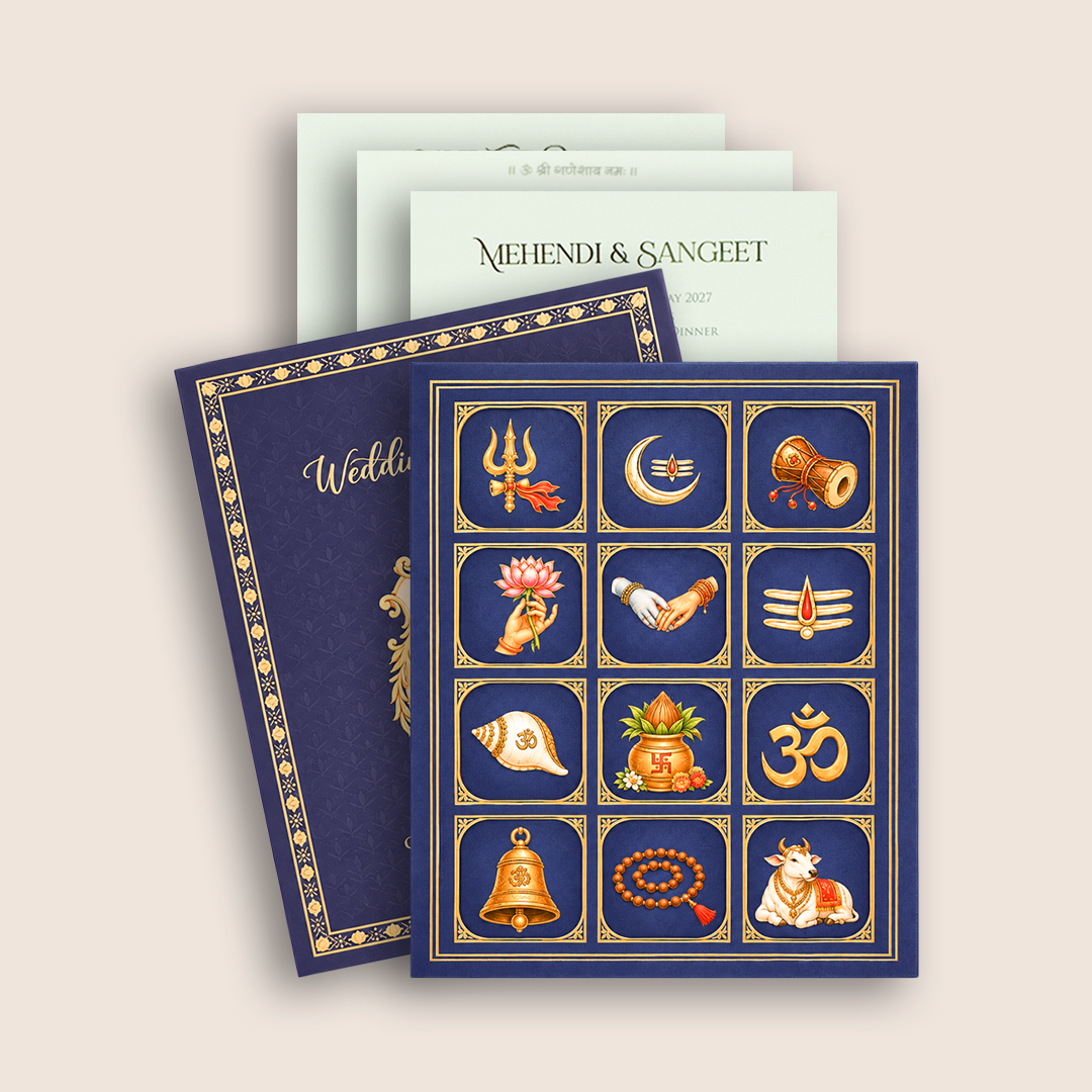 Royal Blue Traditional Padded Wedding Invitation Card - KNLW202578