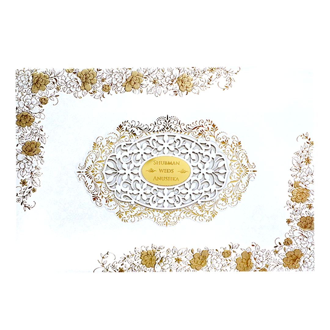 White Padded Embossed Wedding Invitation Card-KRB09791