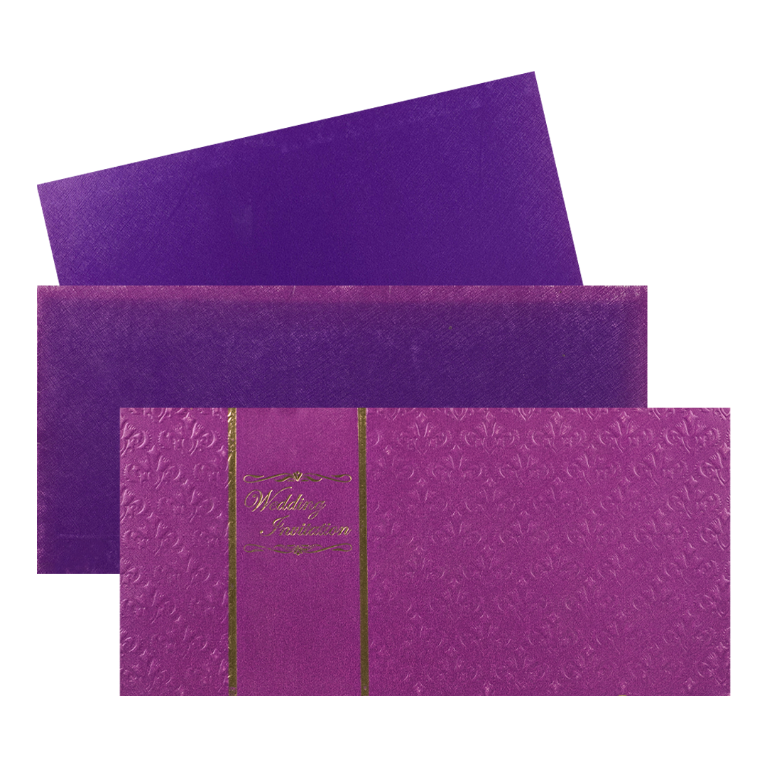 Purple Embossed Gold Border Wedding Card-KNK1274