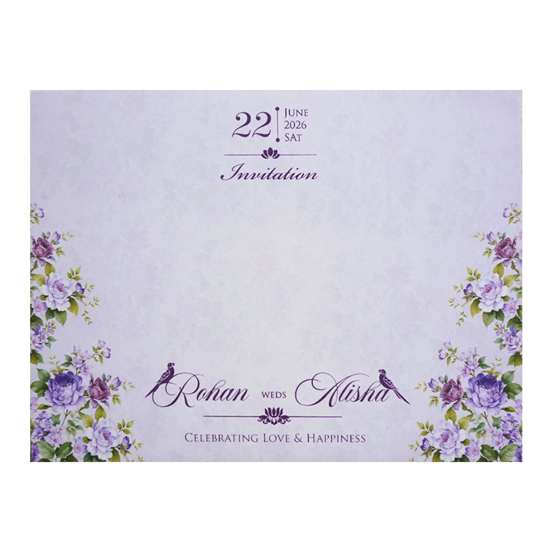 Purple Floral Padded Wedding Card - KFR16350