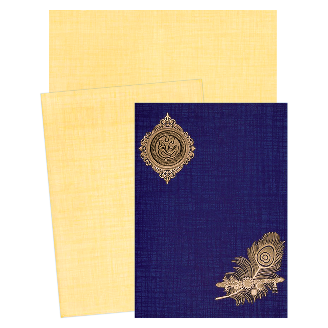 Blue Classic Paper Print Peacock Feather With Flute Invitation Card-KNCP811B