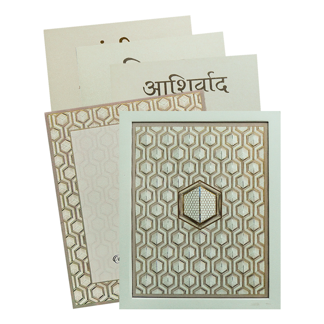 Ivory & Gold Padded Geometric Wedding Invitation Card-KPR24770