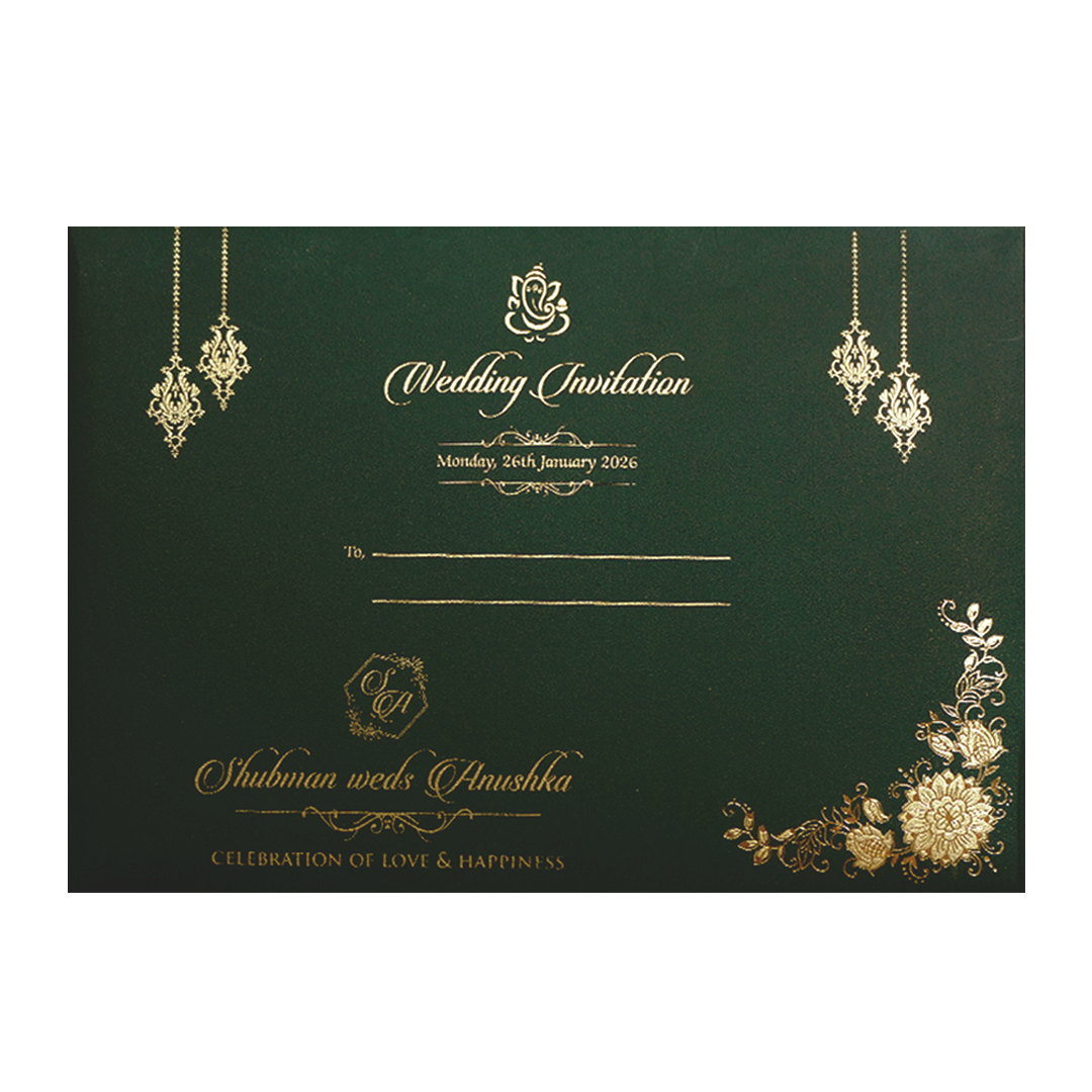 Royal Green Floral PaddedWedding Card-KRB09672