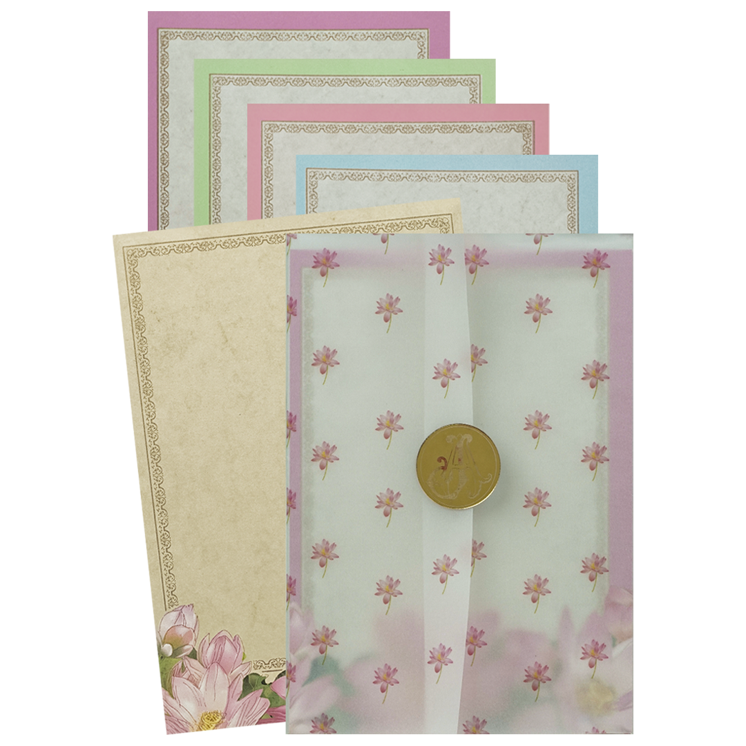 Blue Single Sheet Gold Border Invitation