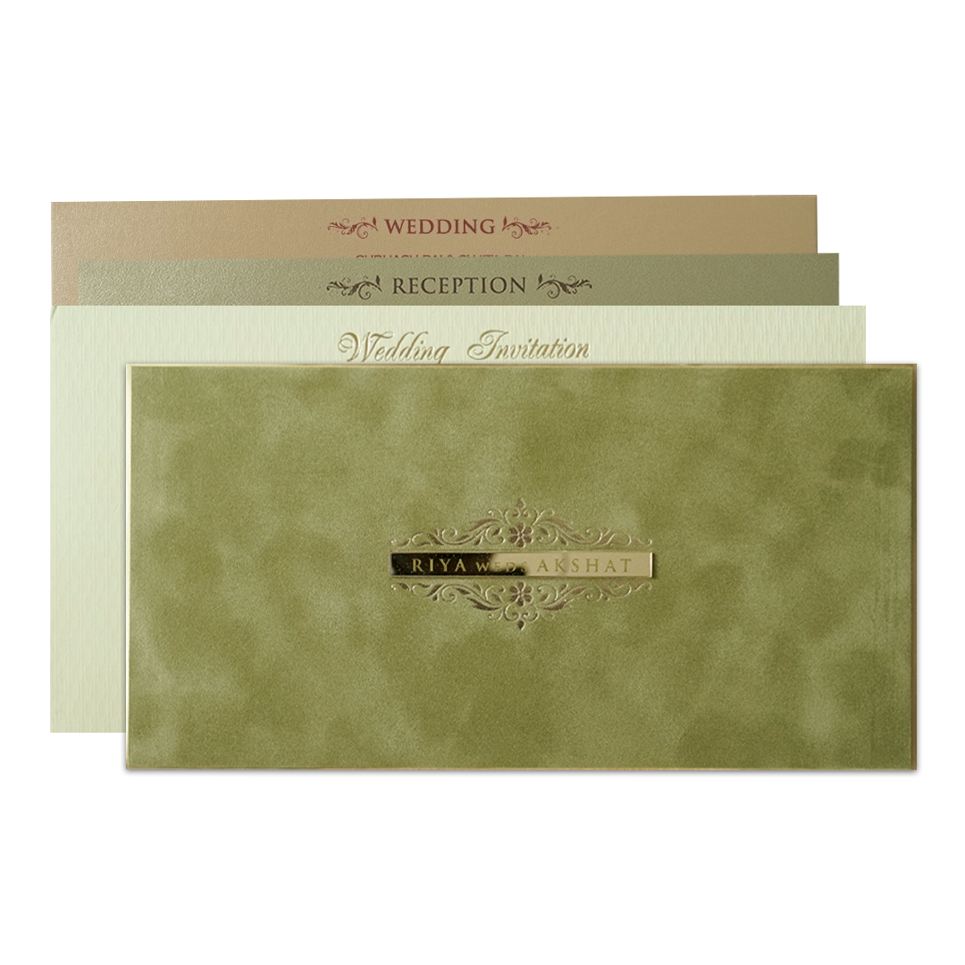 Green Nameplate Padded Wedding Card-KMMWD1171
