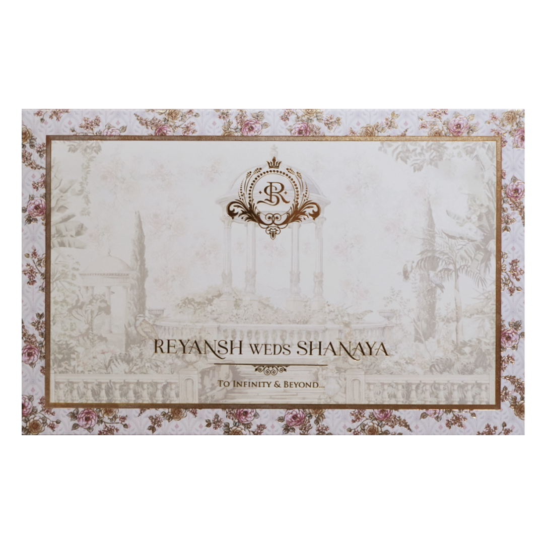 Grey Floral Palace Umbrella Couple Boxed Wedding Card - KVN07680