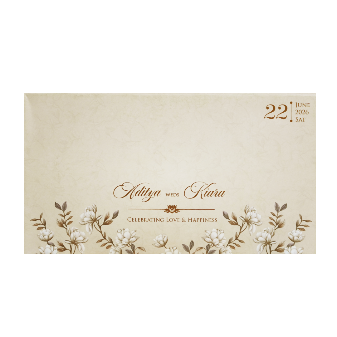 Cream Gold Floral Laser-Cut Wedding Card-KFR16150