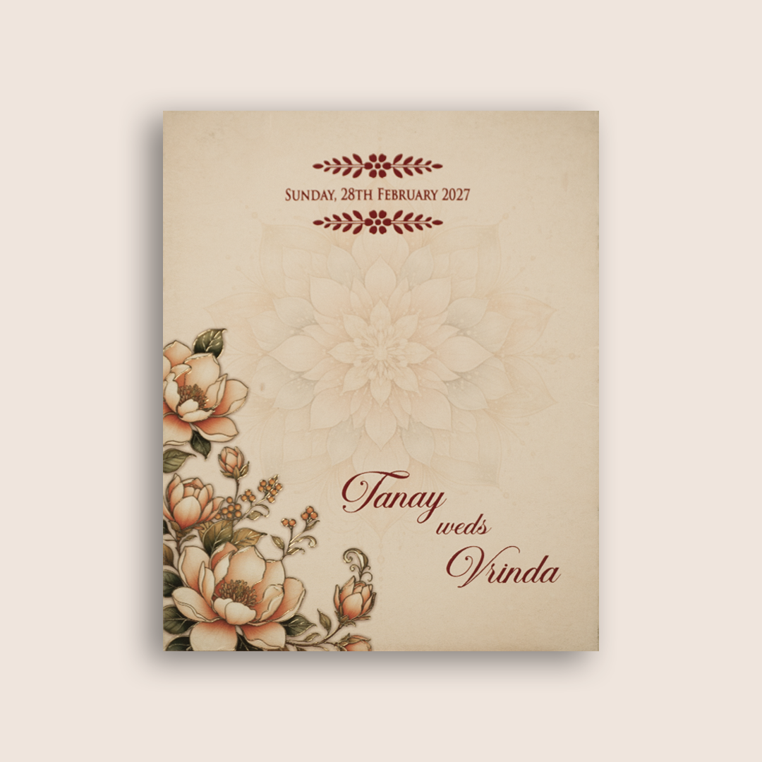 Peach Floral Door Style Wedding Card - KPR07230