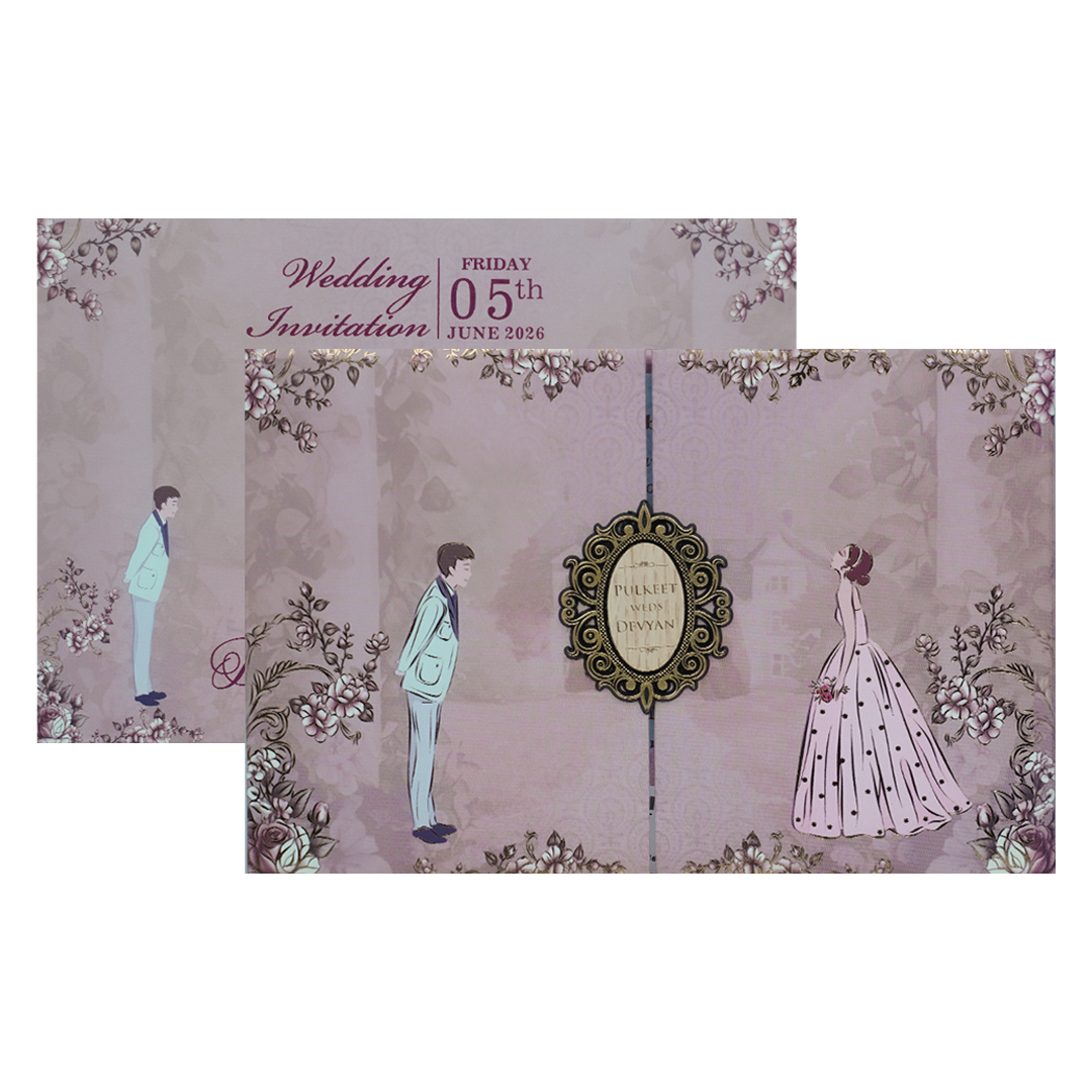 Lavender Bride Groom Padded Wedding Card-KJTS1837