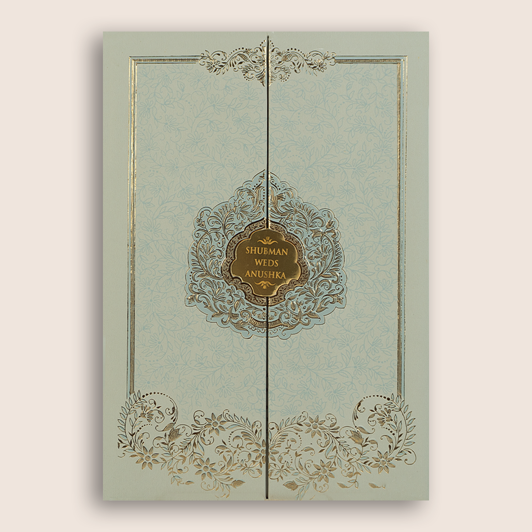 Grey Embossed Floral Door Style Padded Marriage Invitation - KRB10401