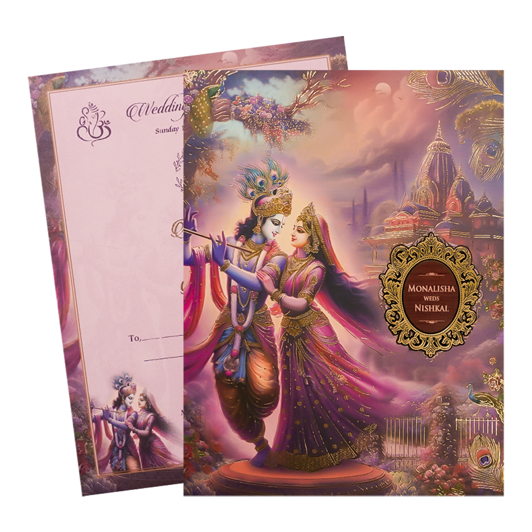 Krishna Radha Peacock Padded Wedding Card-KSH72310