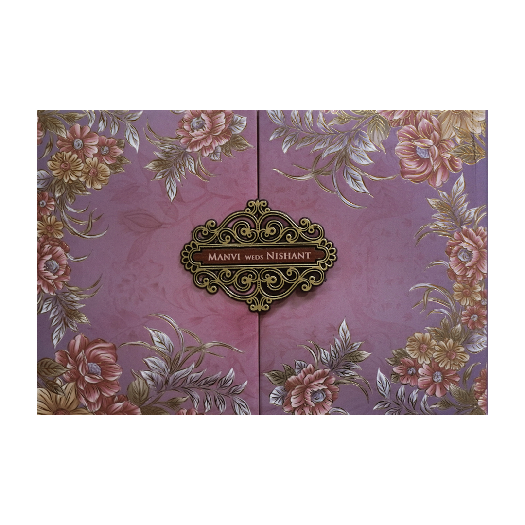 Metallic Purple Padded Floral Wedding Card - KVN07320