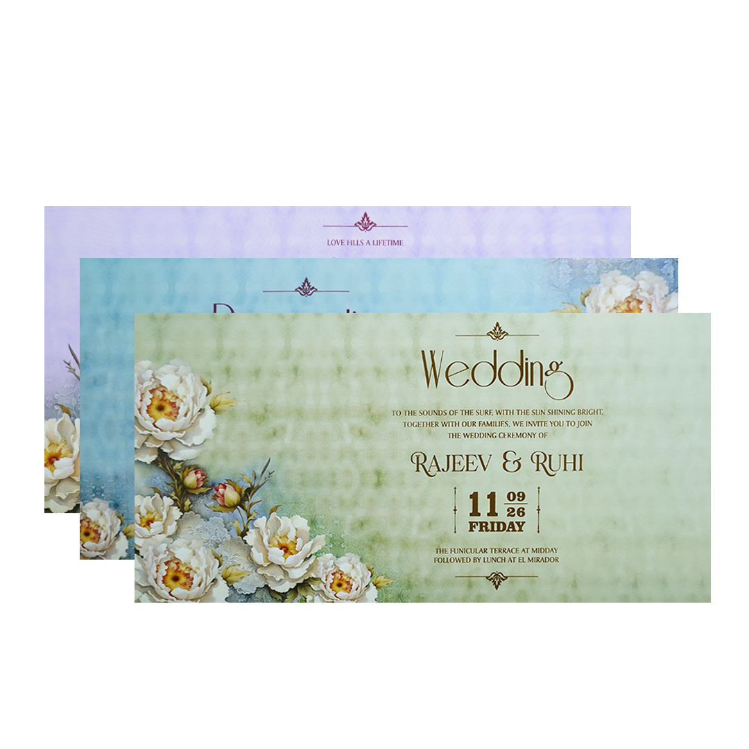 Blue Floral Embossed Luxury Wedding Invitation-KPR24730
