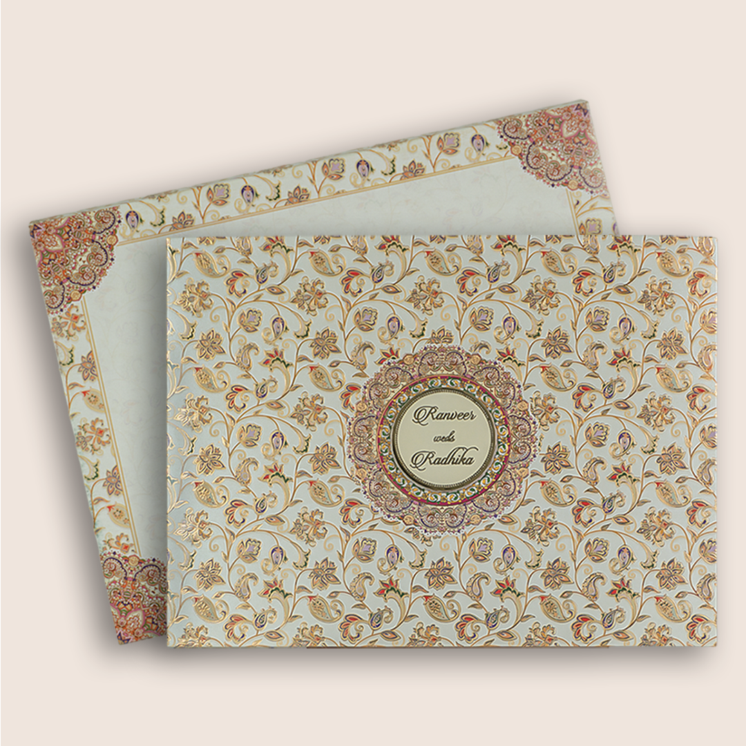 Cream Colourfull Floral Wedding Card - KAA05390