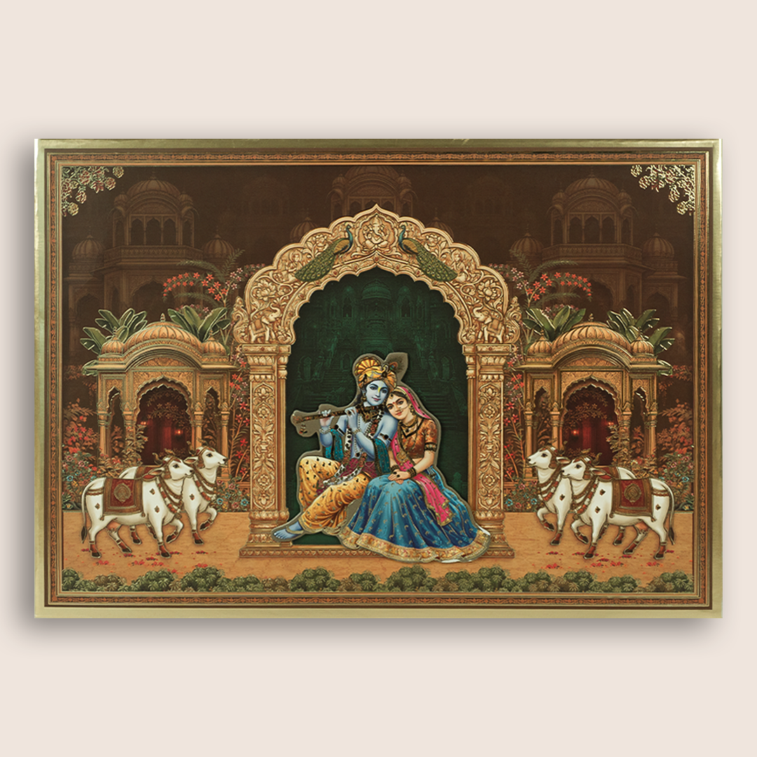 Brown Radha Krishna Padded Wedding Invitation Card - KSH18220