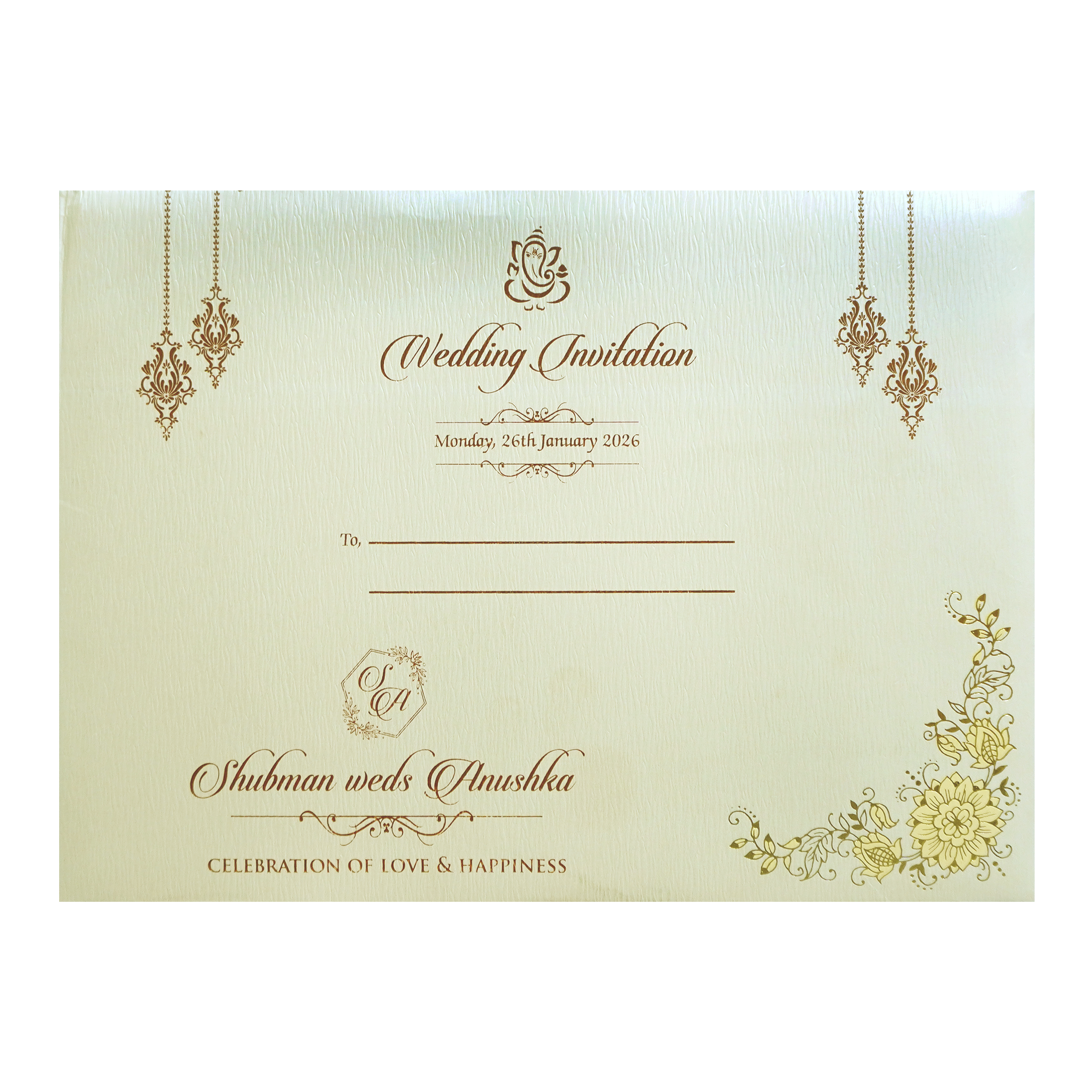 Cream Floral Frame Padded Wedding Card-KRB09671